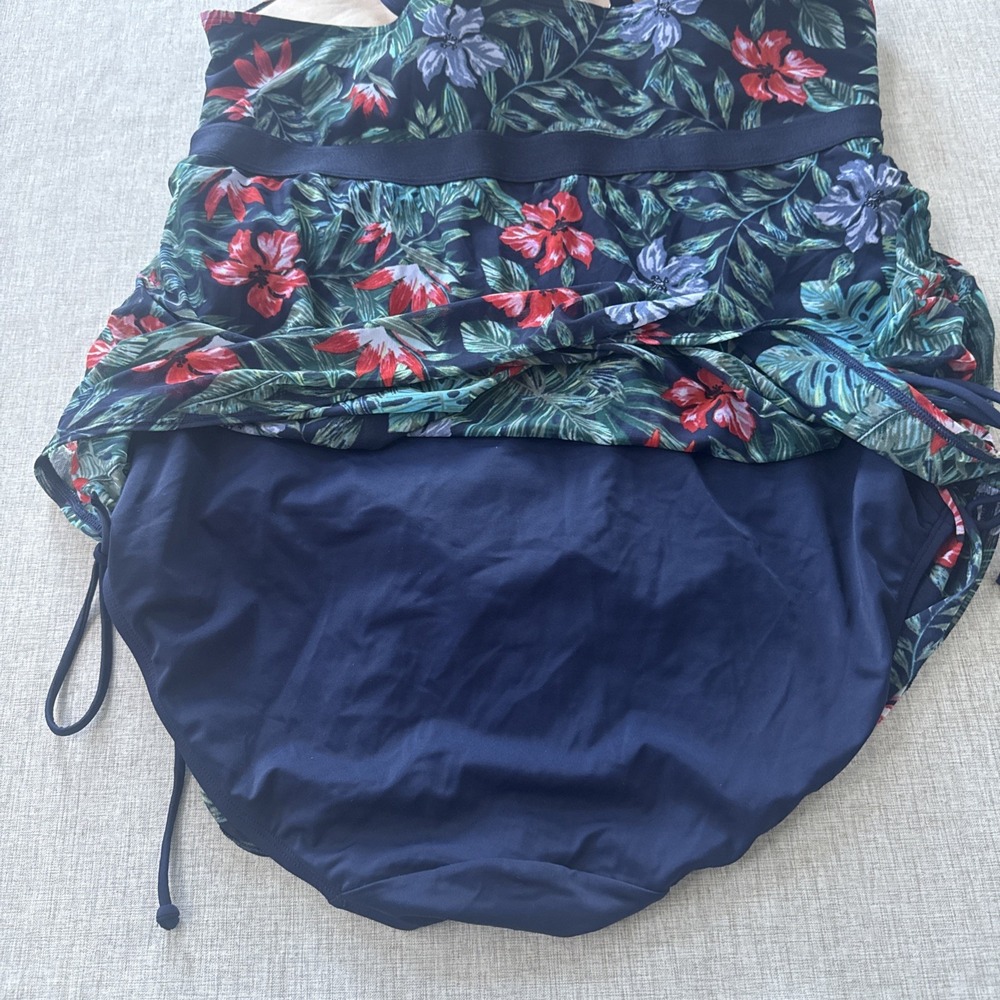 Cacique One Piece Swimsuit Dress Womens Plus Size 24‎ Ruched Modest Coverup - Picture 7 of 9